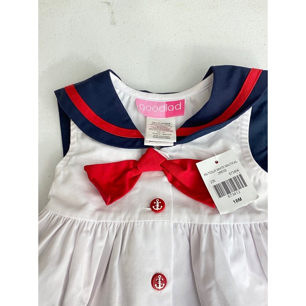 NWT $58 Good Lad 18m Girl Sailors Dress White Poplin Nautical Sailboat Applique - Picture 14 of 15